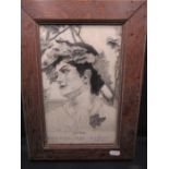 An1896 pencil freehand drawing by G Tanner age 12 in an old wooden frame37x27cm