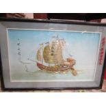 A 3D shell ship picture in box frame 80x53cm