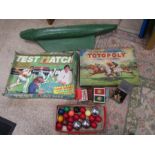 Vintage cricket game 'Test Match' Totopoly, pond yaucht, pool balls and 3 boules, card sets and