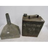 Vintage 2 gallon petrol can and square funnel