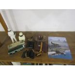 Collectors lot to include Dinky die cast bus, aircraft plaques and binoculars etc