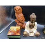 Treen owl, Deity and wooden Italian box