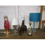5 Table lamps to include Lava lamp and ceramic Elephant lamp A/F (plugs removed for display purposes