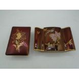 2 Carlton Ware Rouge Royale trinket boxes with lustre interior, hand painted and gilt decoration