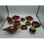 Collection of Carlton Ware Rouge Royale ash trays many with hand painted and gilt decorations to