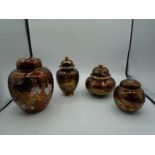 4 Carlton Ware Rouge Royale ginger jars of various shapes and sizes tallest being 19cm, printed