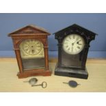 2 Wooden framed pendulum mantel clocks H30cm approx