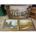 3 Framed oil paintings, one is signed Bowman. Largest 55cm x 80cm approx