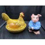 Sadler chicken egg crock and Natwest 'Lady Hilary' piggy bank