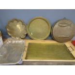 Brass and copper trays/ chargers and 1 Silver jubilee tray