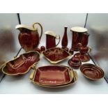 Carlton Ware Rouge Royale tableware with gilt decoration of various designs to incl plates,