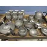 Box of pewter 18 pieces inc tea pots, bowls, jugs and COFFEE POT