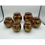 6 Carlton Ware lustre ginger jars chinoiserie decorated in gilt and multi colours, largest 13cm