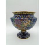 Carlton Ware Blue pedestal bowl with early W&R crown backstamp hand painted with gilt decoration