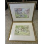2 Framed signed watercolours of houses 50cm x 59cm approx