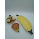 Carlton Ware Australia design items including mushroom shaped cruet set, pear dish and banana dish