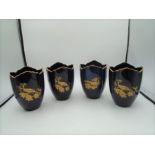 4 Carlton ware dark blue vases with gilt decoration of phoenix and flowers and gilt edge