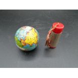 Two mini travel sewing kits - Tin globe dating from between 1890 -1930's due to Countries on