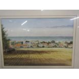 Austin R Pearce watercolour of Brancaster from gas hill  1997 70x55cm