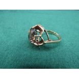 9ct Gold ring with large stone set in a flower shaped mount 4.7 gms size o