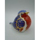 Royal Crown Derby Robin paperweight with gold stopper, 7cm tall