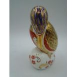 Royal Crown Derby Kingfisher with fish Paperweight, with stopper, 11cm tall