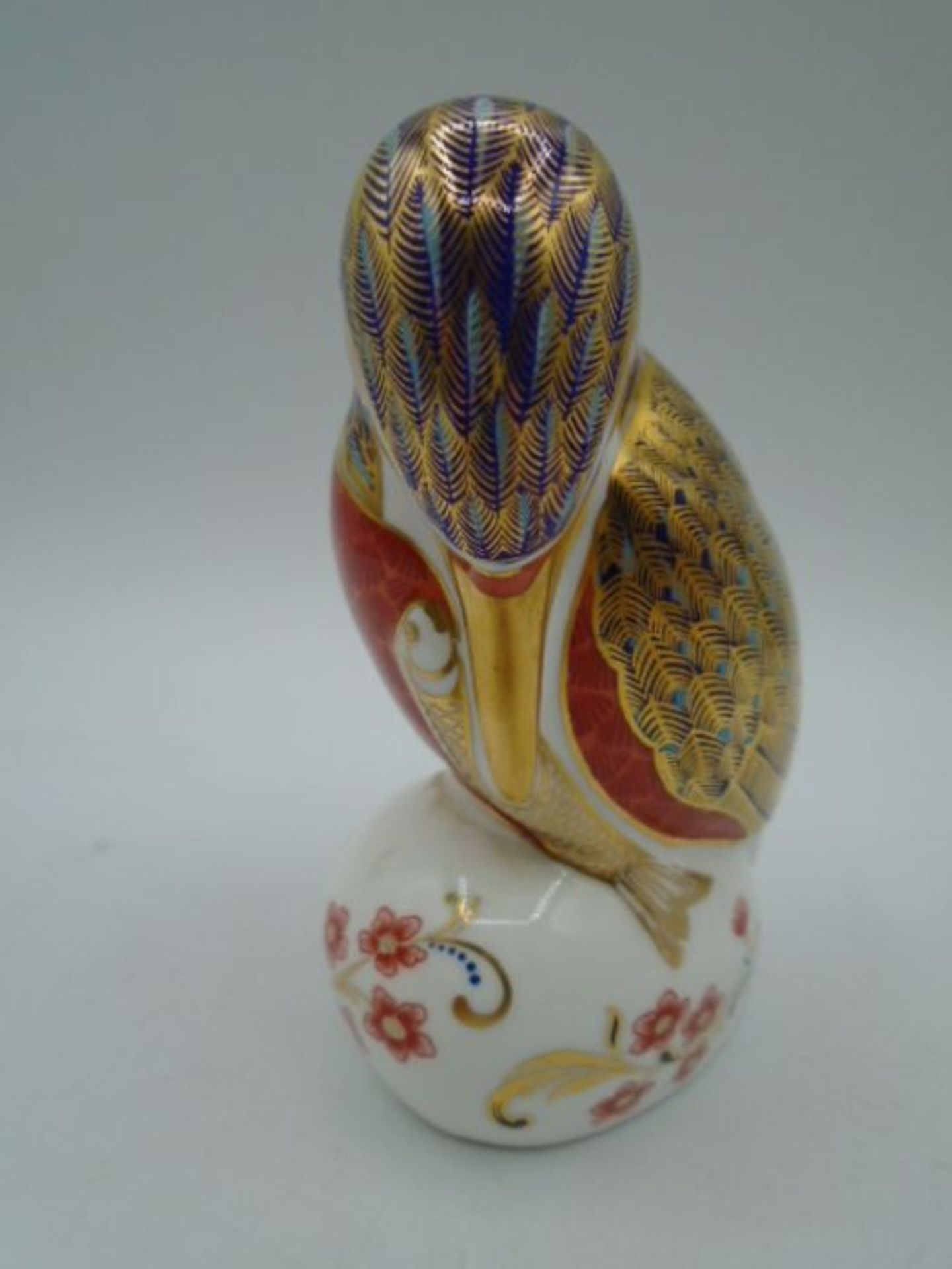 Royal Crown Derby Kingfisher with fish Paperweight, with stopper, 11cm tall