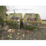 Pair of concrete garden pots H32cm approx