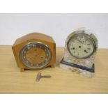 Smiths light oak mantel clock with key and mother of pearl mantel clock