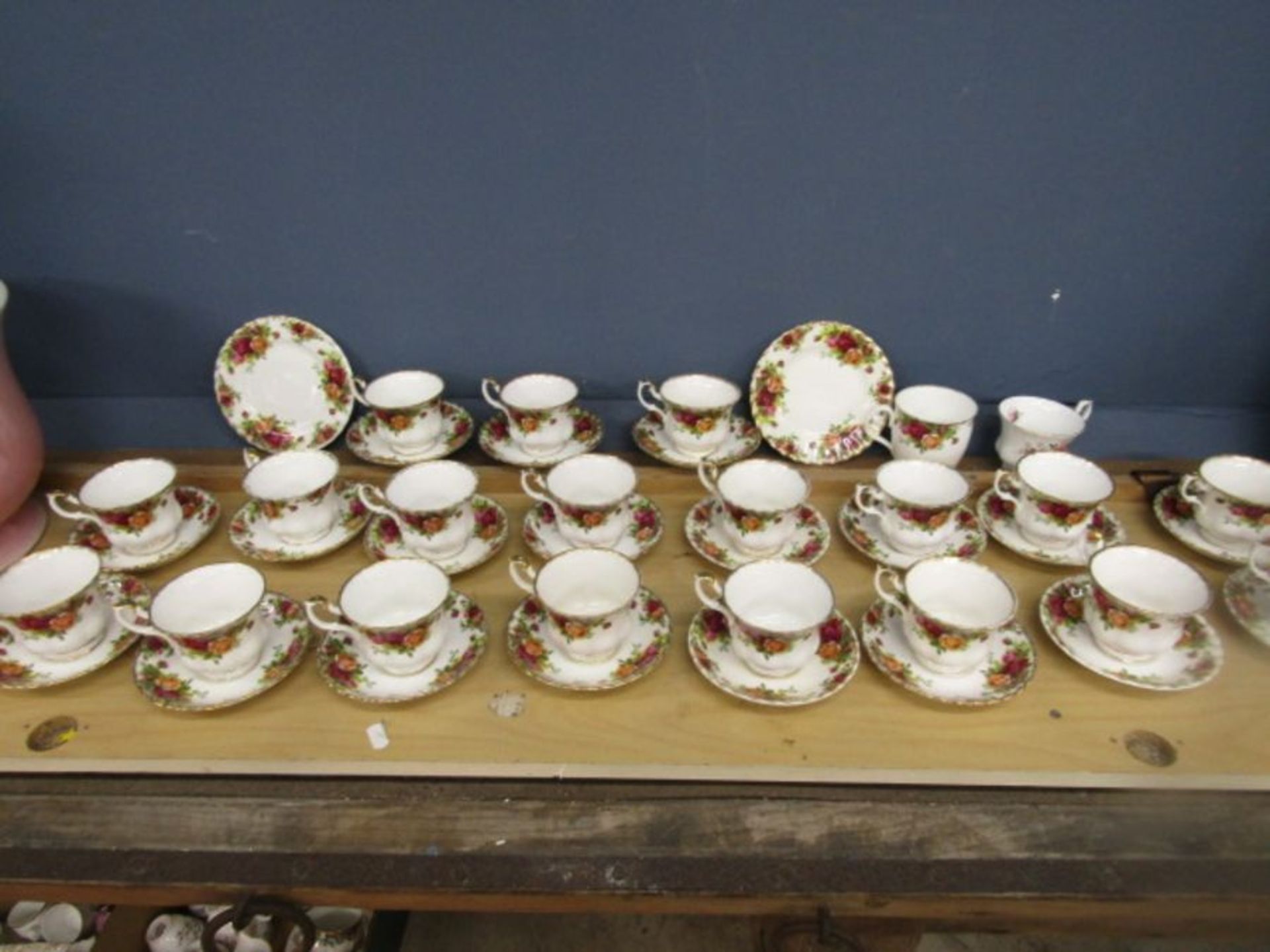 Royal Albert Country Roses 42 pieces- 19 cups and saucers, 2 cake plates and a coffee mug plus one