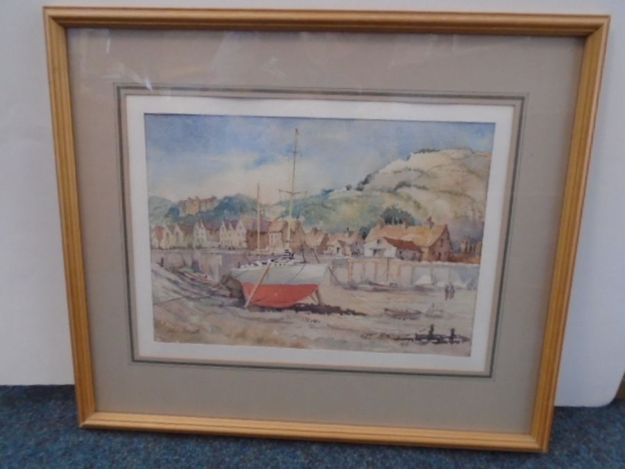 Watercolour of Porlock Weir, Somerset by local artist William Barnett 53cm x 45cm plus After Jan van - Image 2 of 6