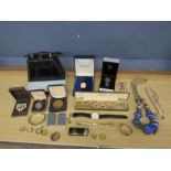 Seiko and Pulsar watches in boxes, costume jewellery and lighters etc