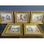 5 Parisian oil on canvas signed Burney in matching gilt frames 39x34cm