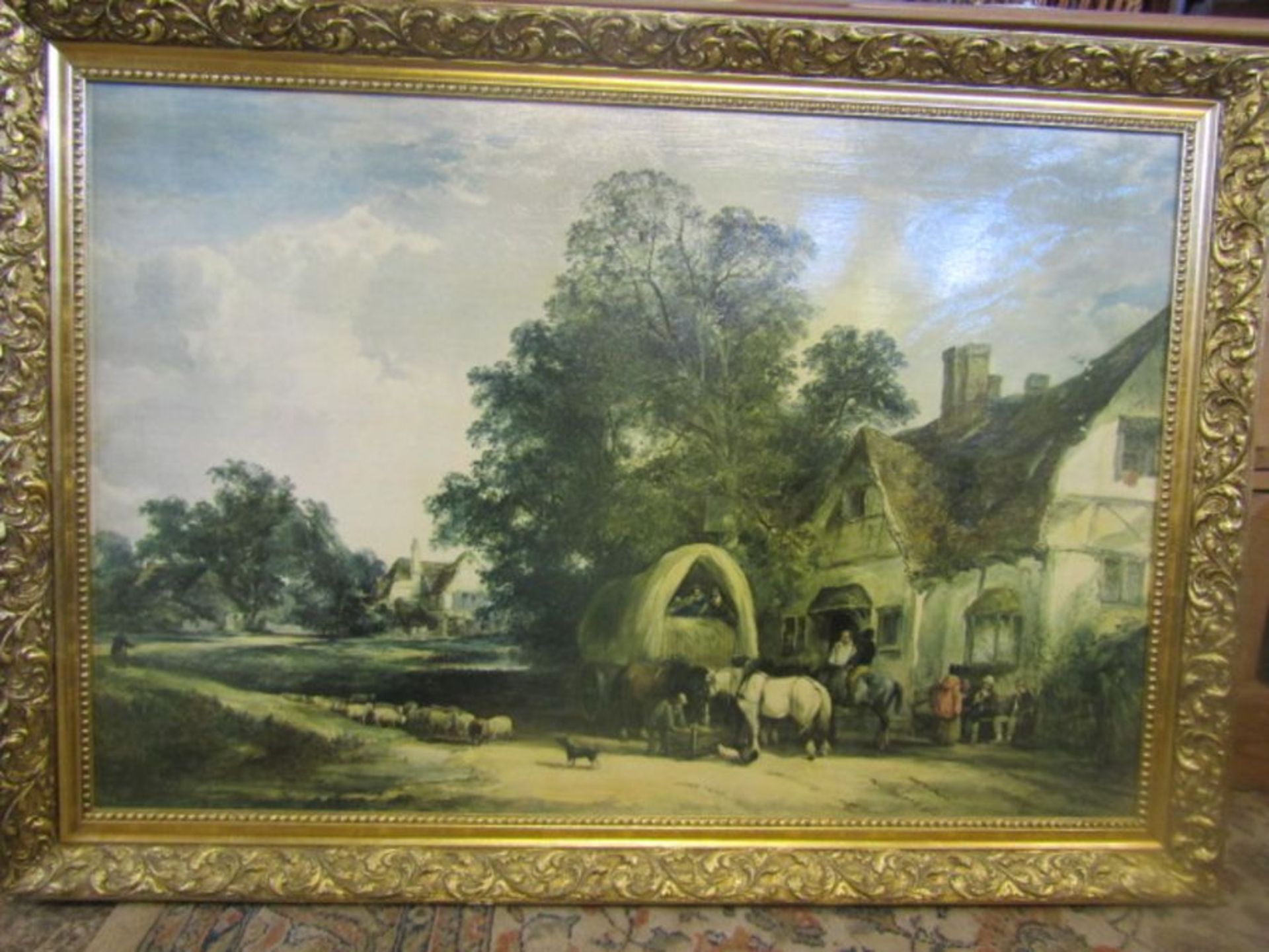 After William Shayer 'Half Way House' picture in gilt frame 103x73cm