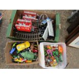 Playmobil train set, figures and a box of vehicles