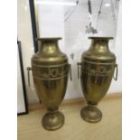 A pair brass vases with handles 34cmH