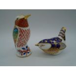 2 Royal Crown Derby bird paperweights to incl Hummingbird, 10cm tall and wren, both with stoppers