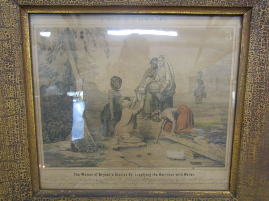 Pair vintage lithographs G.W Fasel 'Heroic deeds of former times '  American, 19th century. 2 hand- - Image 2 of 8