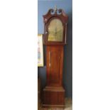 Oak 19th century long case clock marked Giscard, Downham (glass is cracked and no front door key