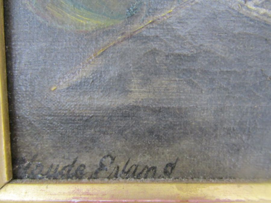 Oil on canvas of fruit still life signed bottom left Claude ? some historic damage - Image 2 of 3