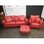 Duresta leather 3 seater sofa, armchair and footstool