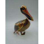 Royal Crown Derby Brown Pelican paperweight with stopper, 13cm tall (chip to tail)