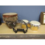 Bongo drums, single drum and tambourine