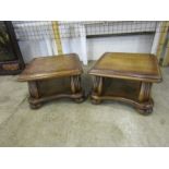 Pair of heavy oak coffee tables H48cm Top 74cm x 74cm approx