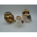 3 Royal Crown Derby owl paperweights to incl Tawny Owl, Little Owl  and Collectors Guild Owlet,