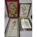 3 floral watercolours and 1 print