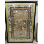An Oriental silk embroidery framed and glazed 79x54cm