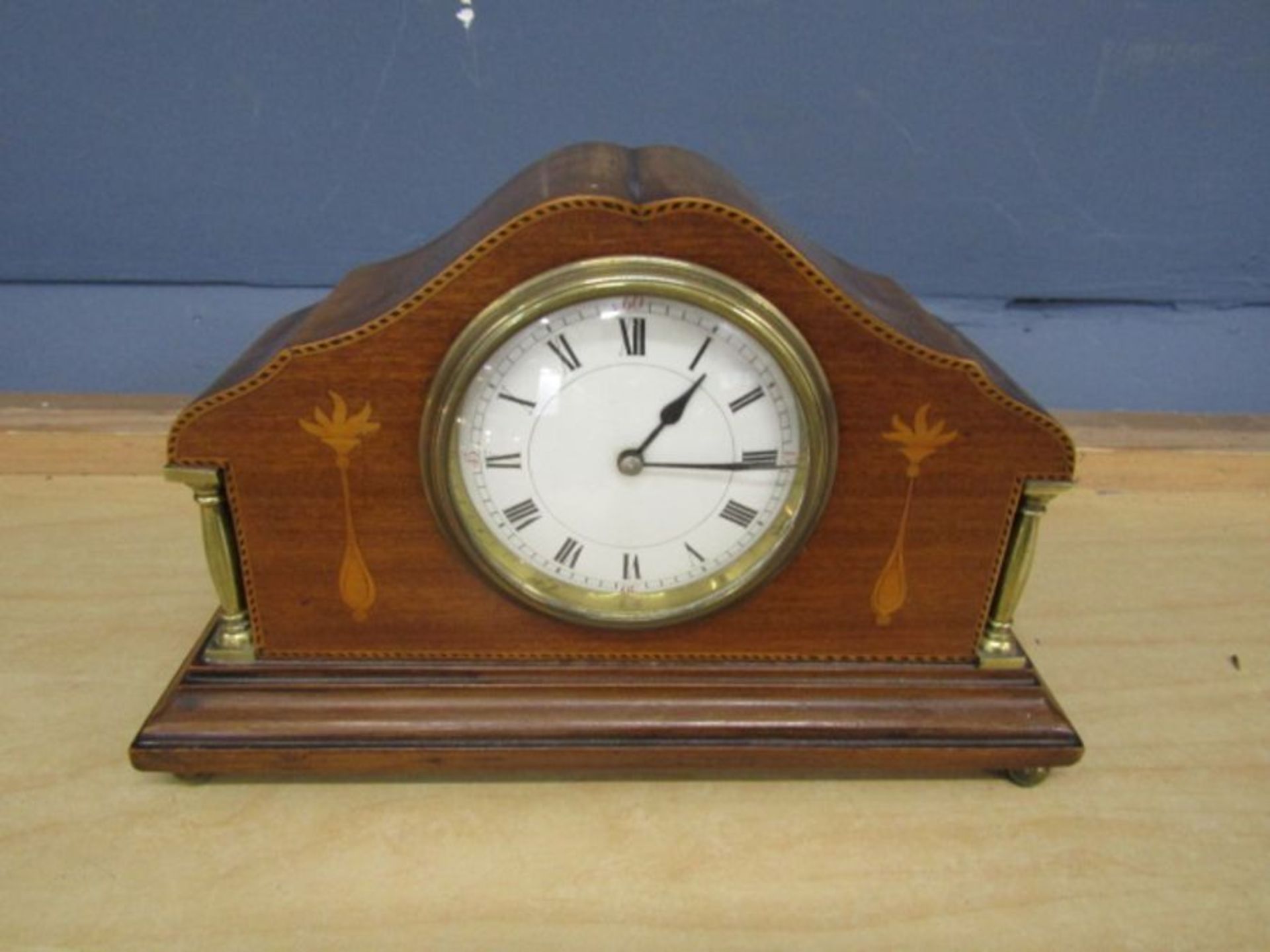 Mahogany inlaid mantel clock