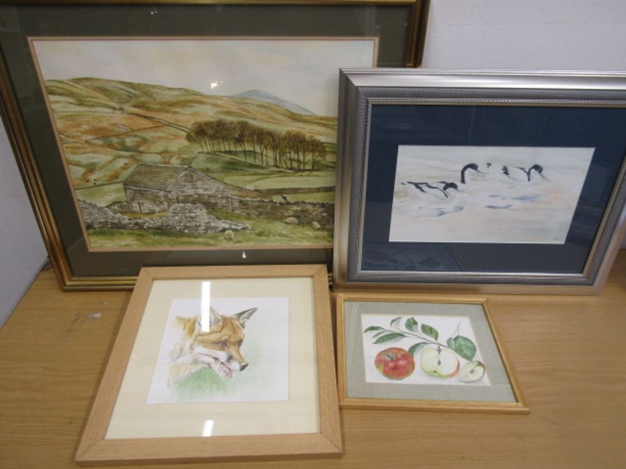 3 water colours and 2 pencil drawings- Rob Keep watercolour 'an evening on Thorpe Fell', K Bailey