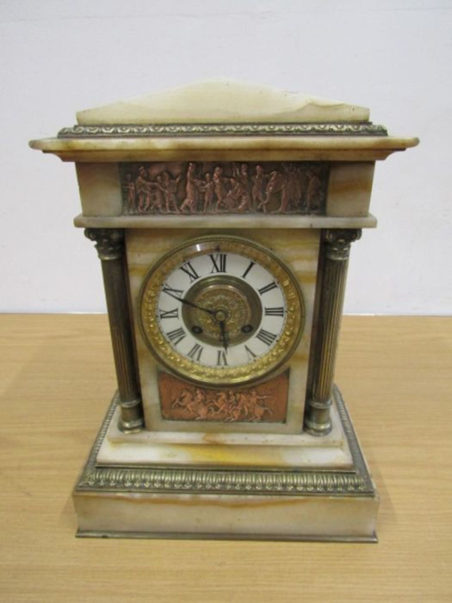 19th Century marble mantel clock with French movement and key H36cm approx - Image 2 of 4